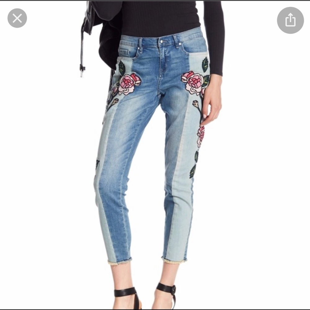 William Rast: Embroidered Frayed Hem Skinny Jeans